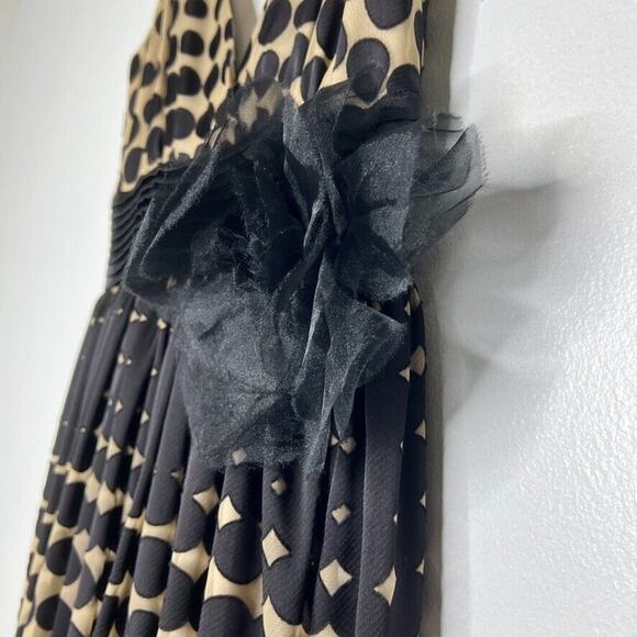 Burlapp Women's Polka Dot Beige and Black V-Neck Dress with Tulle Bow Detail 0 - Picture 3 of 11